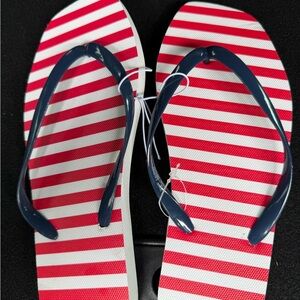 Women Red and White Striped Flip Flops size 6
